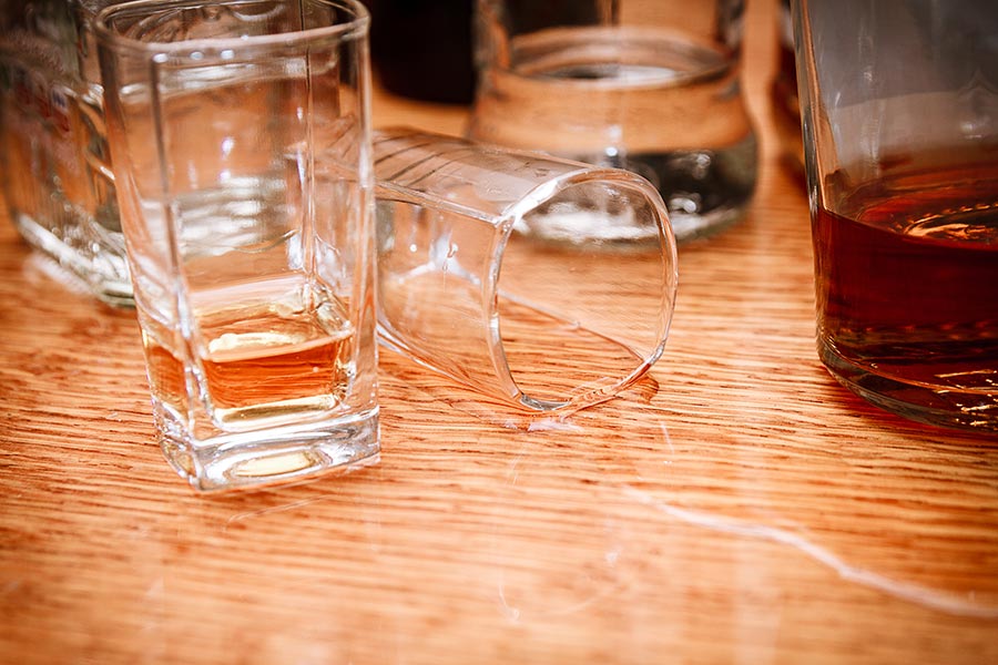 a group of glasses on a table